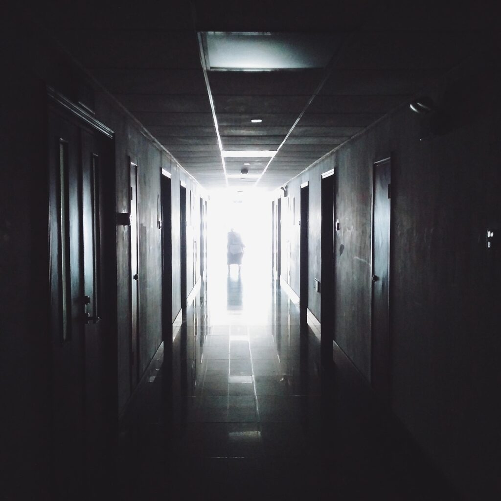 Hospital corridor in an inpatient unit