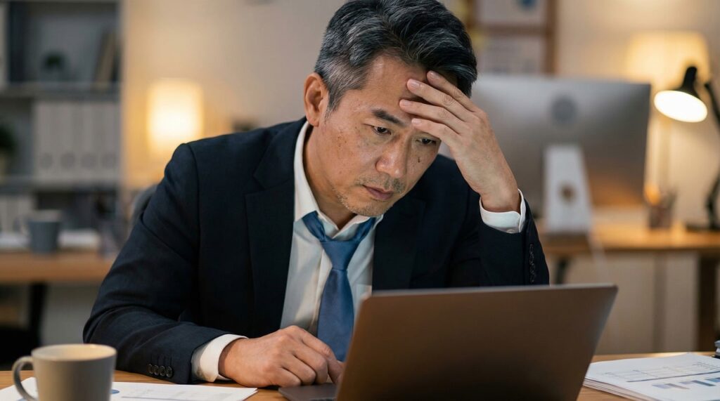 Worn-out employee at a desk considering medical leave